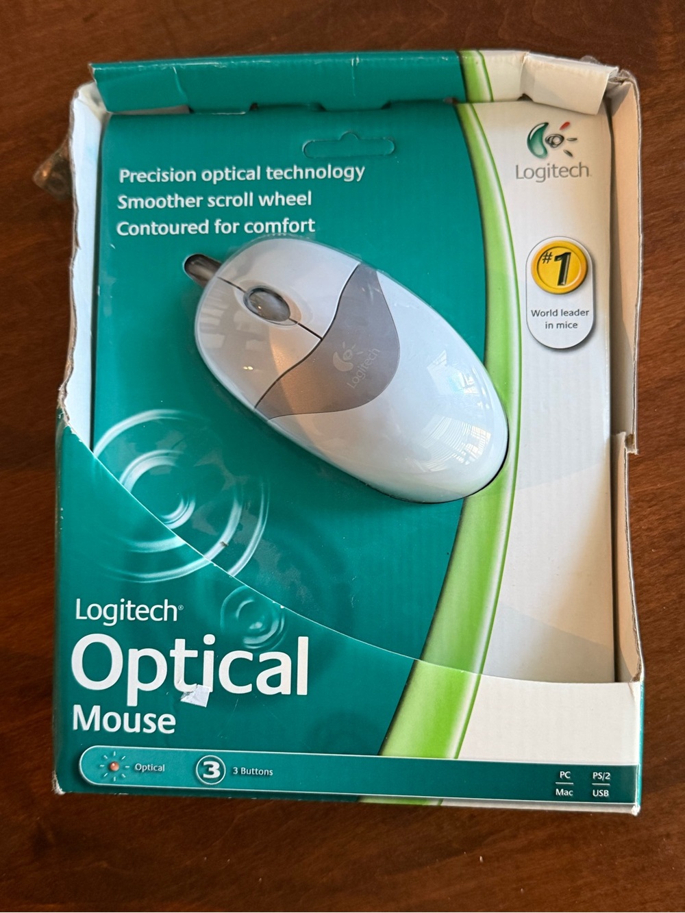Vintage Logitech Optical Mouse USB PS/2 PC Mac New In Box Y2K Retro Computer
